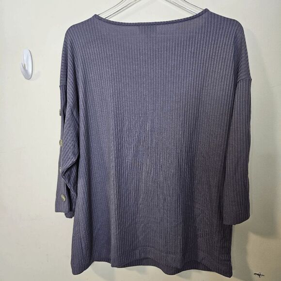 LOFT Ribbed Knit Soft Long Sleeve Pullover Button Sleeve Light Sweatshirt NWT Wo - Picture 4 of 4